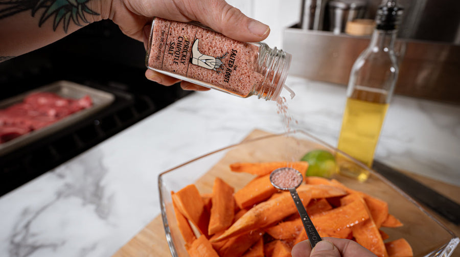 Prickly Chipotle Sweet Potato Wedges with Lime Crema